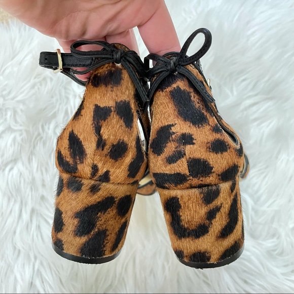 Talbots calf hair block heel heels 8 brown leather strap bow cheetah leopard - Picture 4 of 12